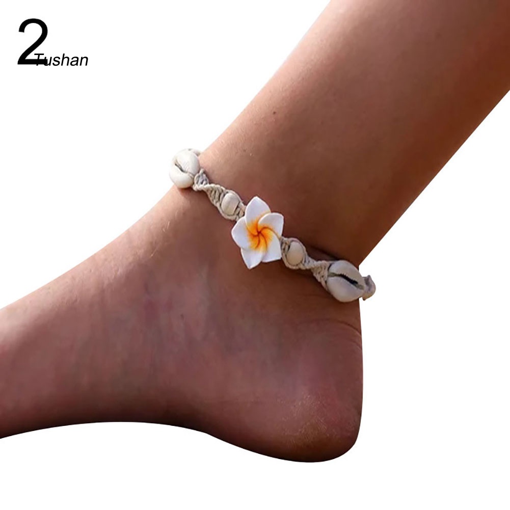 Lắc Chân Bện Dây Đính Hoa / Vỏ Sò Thời Trang