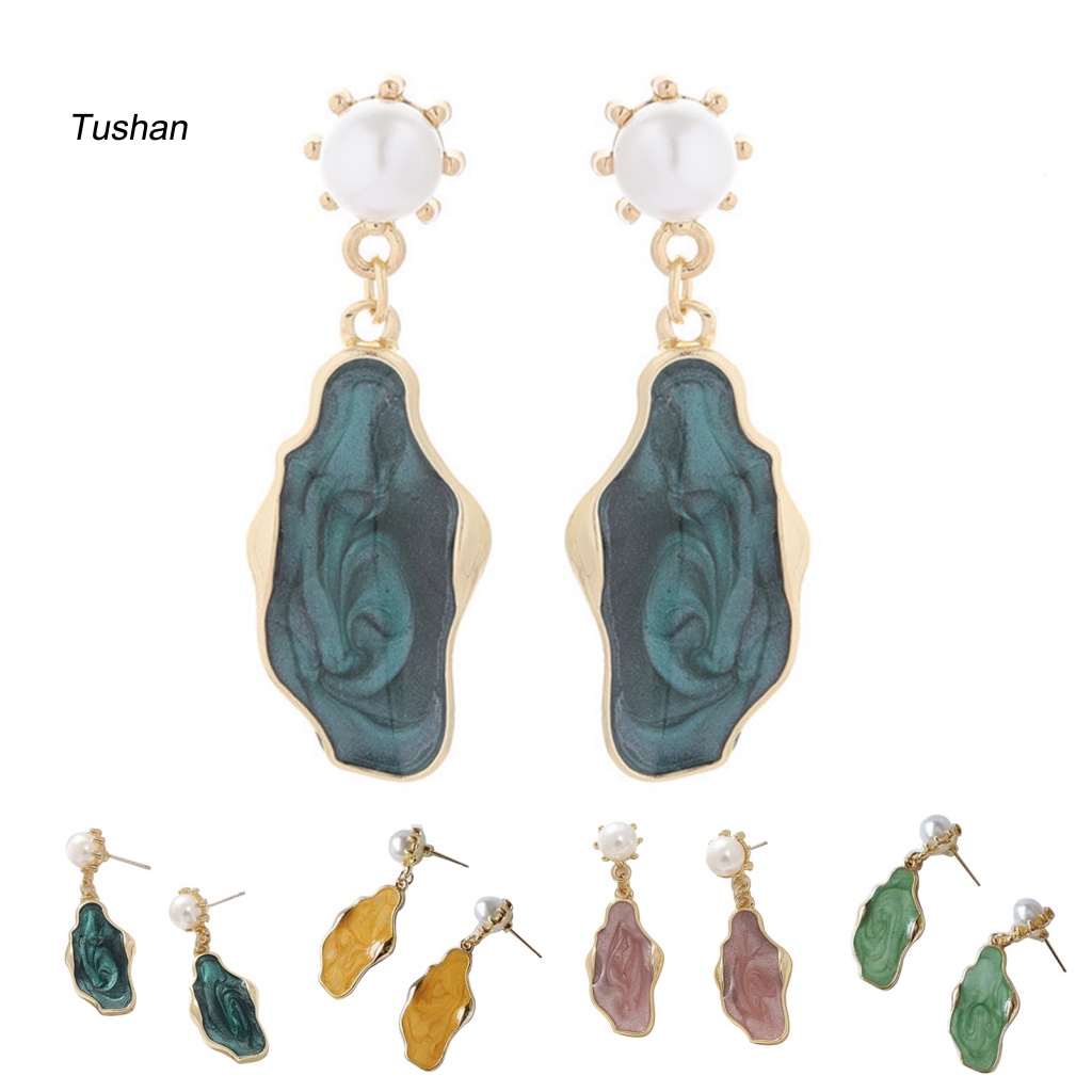 1 Đôi Bông Tai Hình Học Đính Ngọc Trai Nhân Tạo Thời Trang