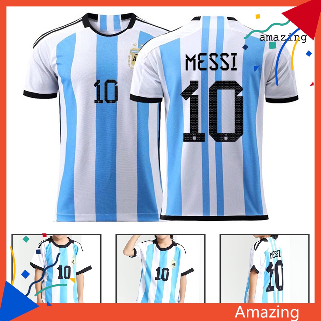 Áo Thun Bóng Đá Cổ Tròn Tay Ngắn Kẻ Sọc Trắng Xanh Thoáng Khí Thấm Hút Mồ Hôi Áo Thun Thể Thao 10 / 10 Thời Trang Năng Động Cho Bé