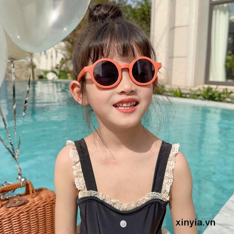 Kính mát gọng tròn chống tia UV màu trơn kiểu dáng dễ thương dành cho bé