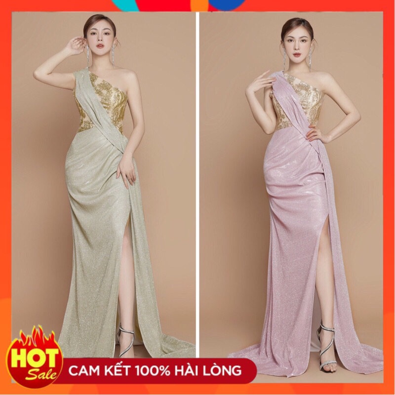 Đầm dạ hội kim tuyến lệch vai phối ren cao cấp - Yêu Shop 85