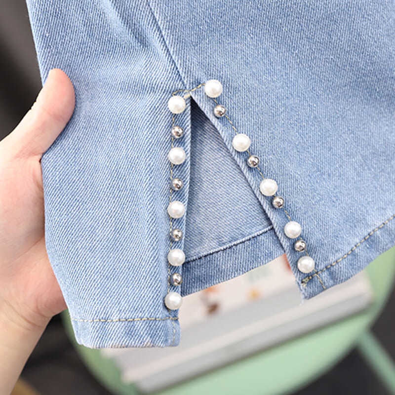 Quần Denim Ống Rộng Phong Cách Phương Tây Thời Trang Mùa Hè Cho Nữ C0