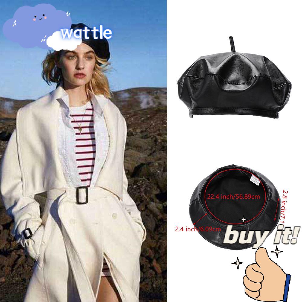 Nón Beret Chất Liệu Da Màu Đen Thời Trang Pháp Cho Nữ