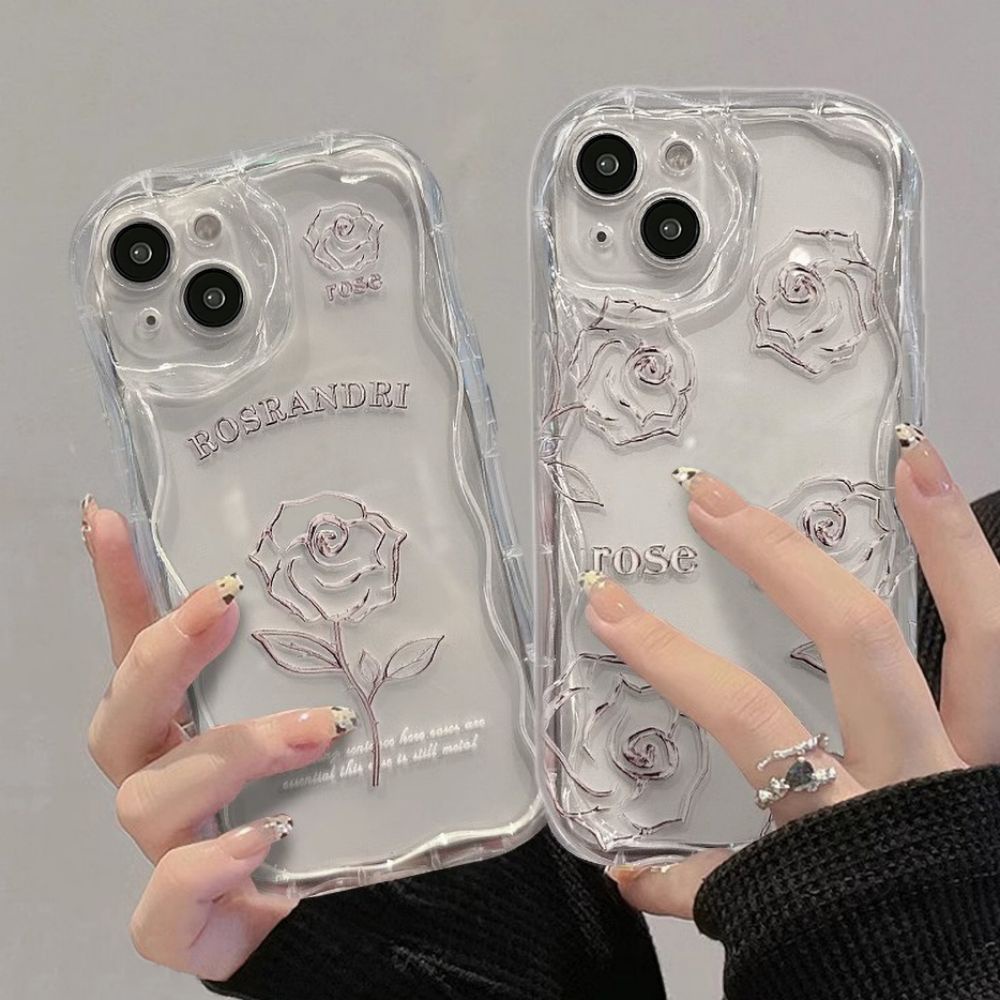 Ốp Điện Thoại TPU Mềm Chống Sốc Họa Tiết Hoa Hồng Viền Lượn Sóng Cho IPhone 11 14 13 12 Pro Max