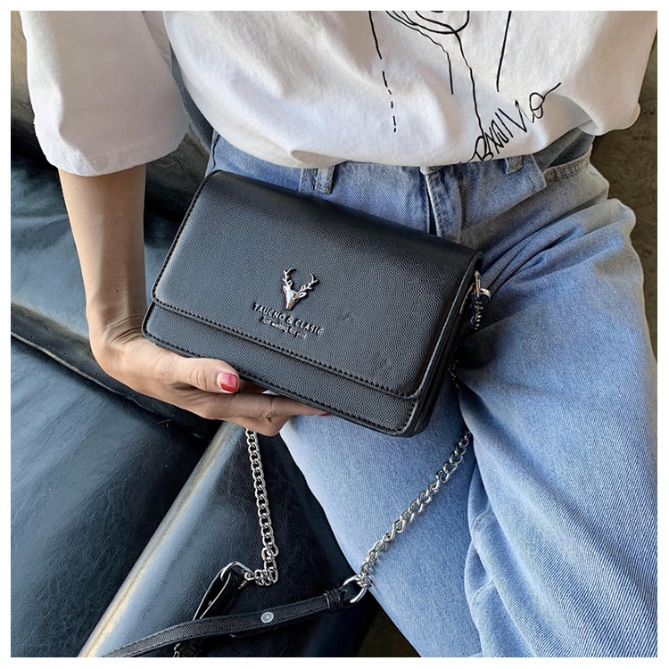 Túi Đeo Chéo Hình Vuông Cỡ Nhỏ Phối Dây Đeo Sợi Xích Phong Cách Instagram Thời Trang Cho Nữ