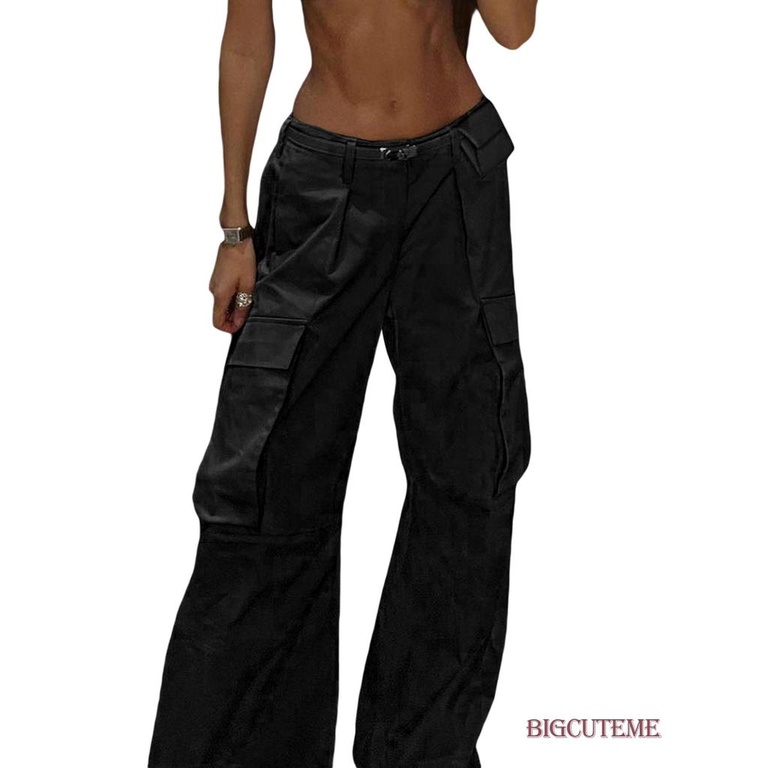 [] - Quần Dài Dáng Rộng Màu Trơn Cài Nút Có Túi Và Khóa Kéo Cho Nữ