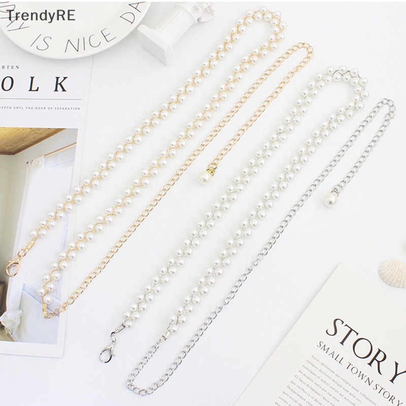 Thắt Lưng Dây Xích Mảnh Đính Ngọc Trai Thời Trang Thanh Lịch Cho Nữ