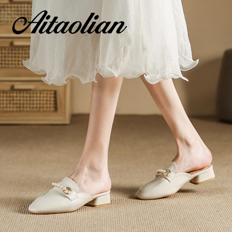 Dép Da Mềm Cao Gót 2.5cm Mũi Nhọn Thời Trang Cho Nữ