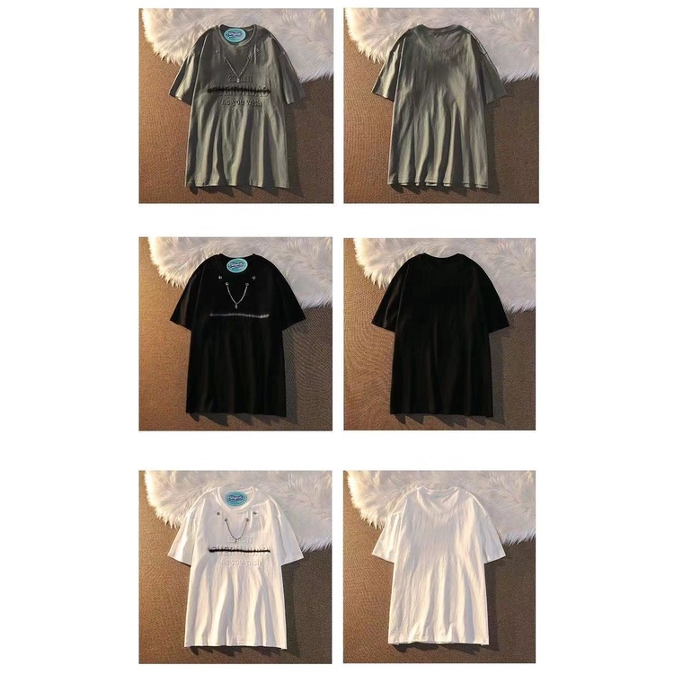 Áo Thun Tay Ngắn Dáng Rộng In Hình Dây Xích Thời Trang Mùa Hè Cho Nam