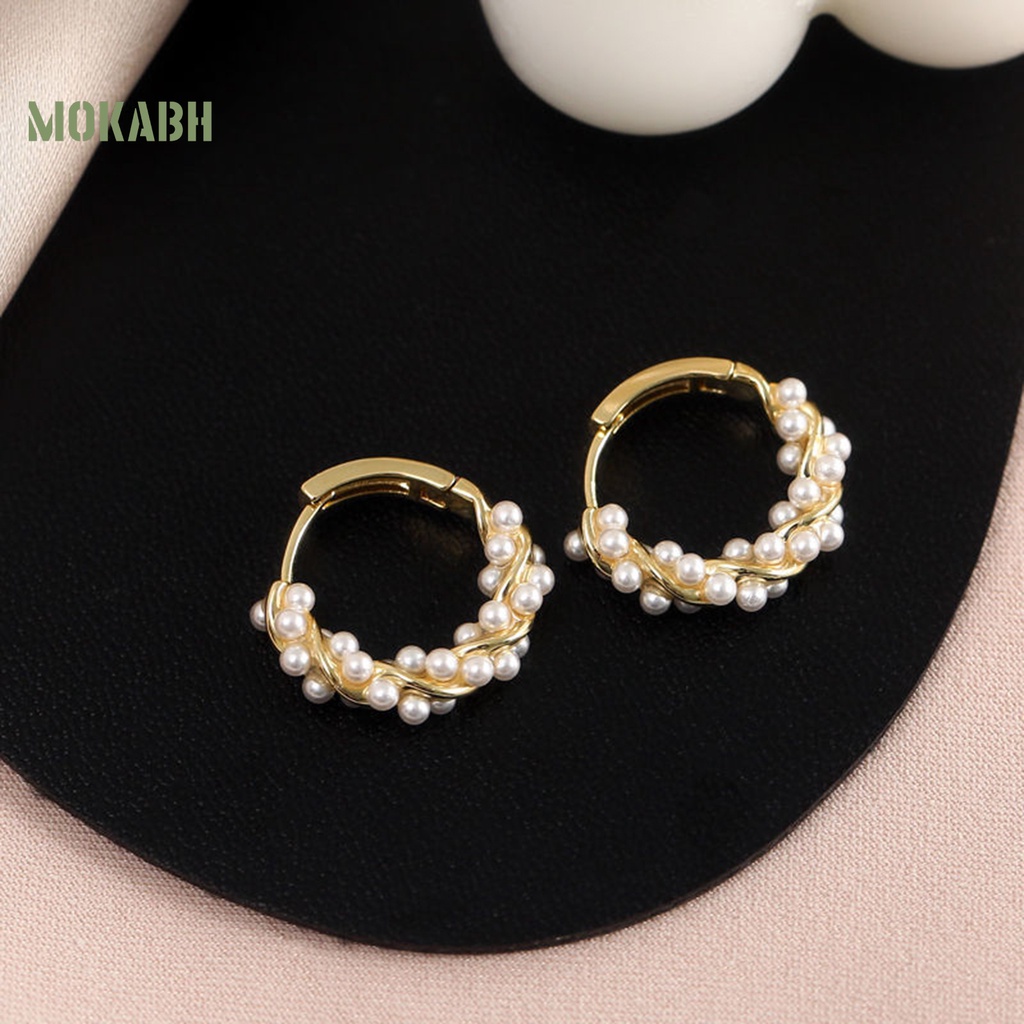 1 Đôi Bông Tai Tròn Đính Ngọc Trai Nhân Tạo Kiểu Dáng Sang Trọng Dành Cho Nữ