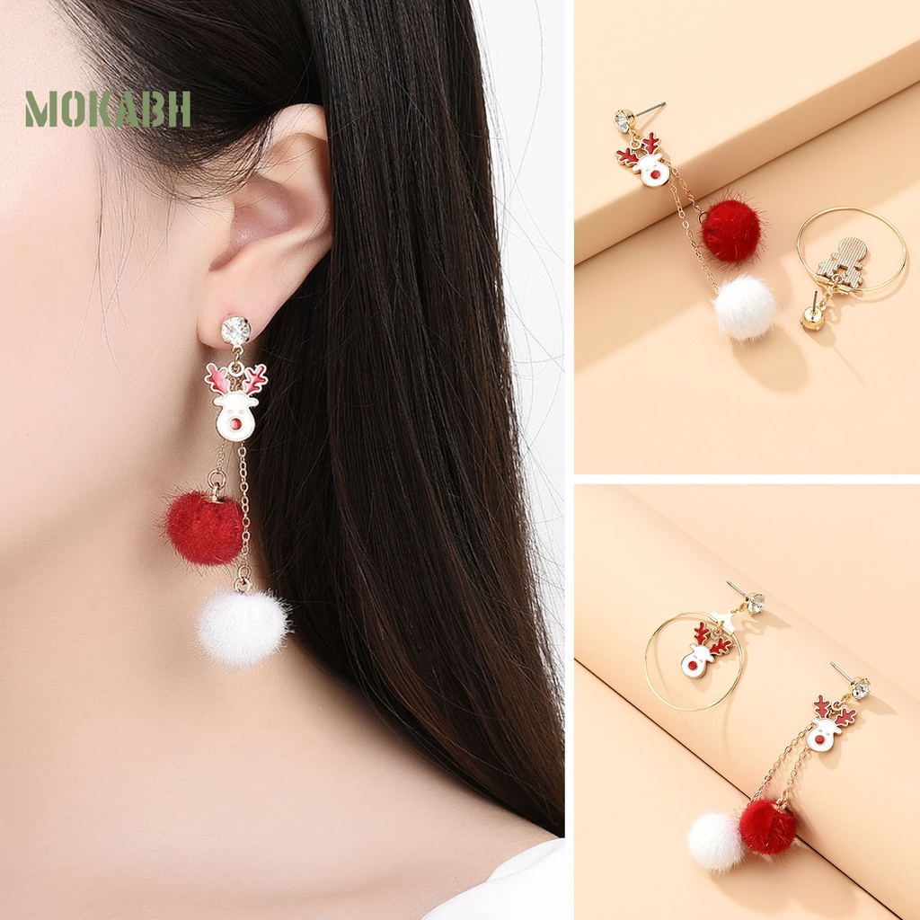 1 Đôi Khuyên Tai Hình Tuần Lộc Giáng Sinh Đính Đá Thời Trang