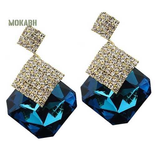 Bông Tai Hình Vuông Lớn Đính Đá Lấp Lánh Sang Trọng Thời Trang Cho Nữ