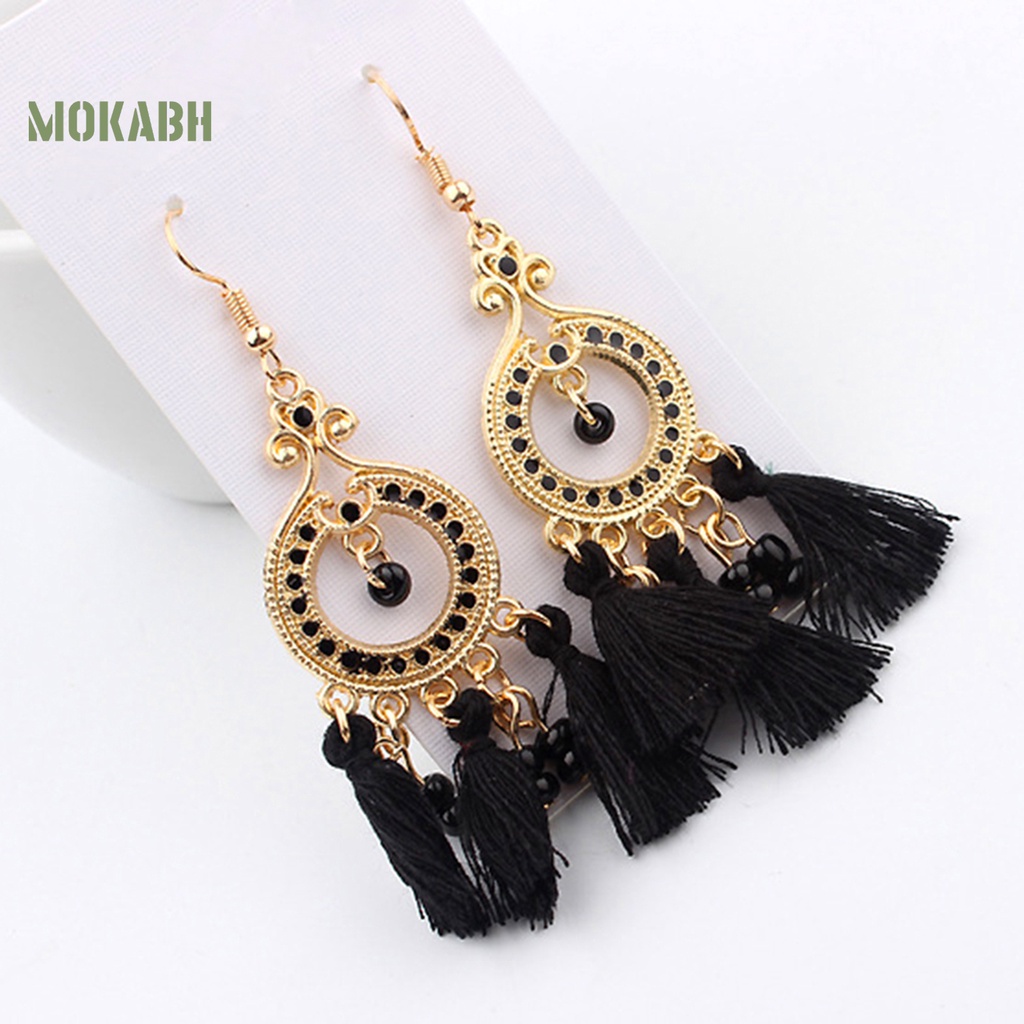 Bông Tai Móc Tua Rua Dáng Dài Bằng Hợp Kim Phong Cách Bohemian Tinh Tế Thời Trang Cho Nữ