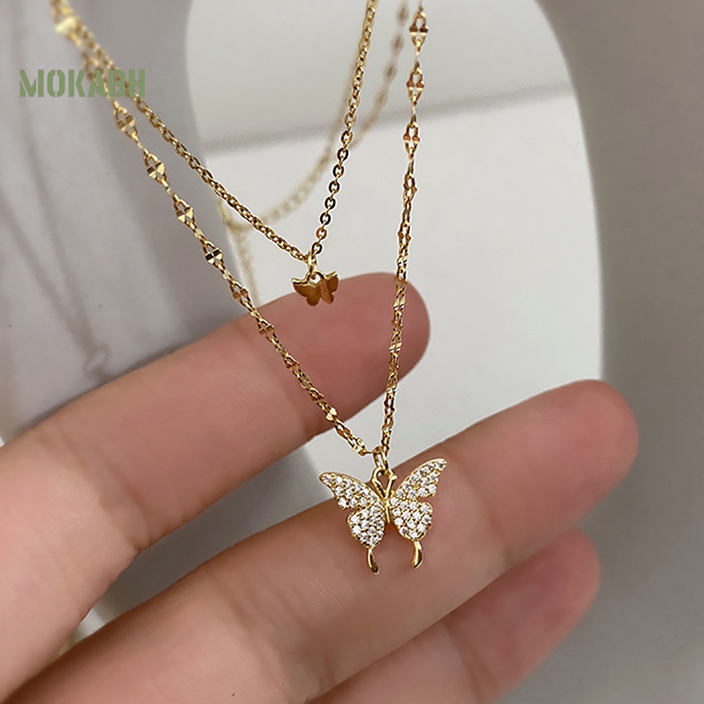 Vòng cổ Hai Lớp Bằng Hợp Kim Mặt Hình Bướm Chống Rỉ Sét Thời Trang Cho Nữ