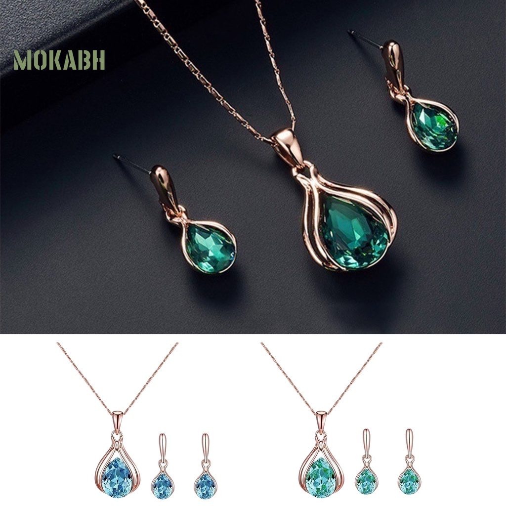 1 Bộ Vòng cổ + Bông Tai Hình Học Đính Đá Trọng Lượng Nhẹ Lấp Lánh Thời Trang Cho Nữ