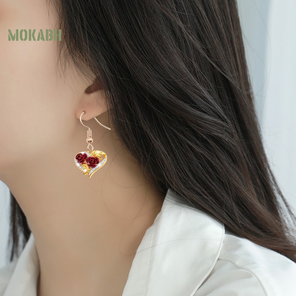 1 Bộ Vòng cổ + Bông Tai Mạ Điện Hình Trái Tim Đính Đá Sang Trọng Cho Nữ