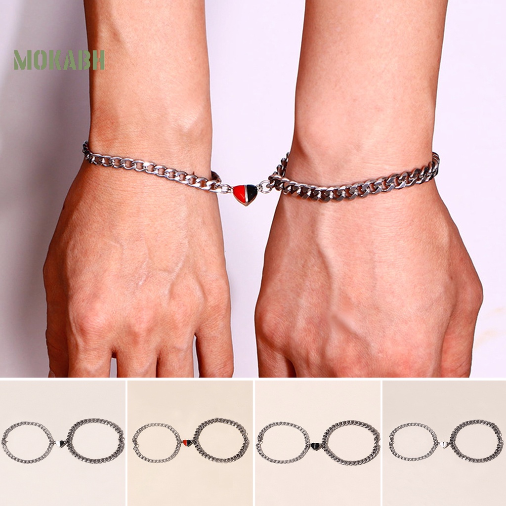 1 Cặp Vòng Tay Mạ Điện Mặt Trái Tim / Thánh Giá Chống Rỉ Sét Thời Trang Unisex