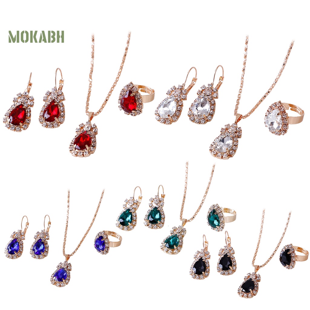 Set 3 Vòng cổ / Nhẫn / Bông Tai Hình Giọt Nước Chống Mòn Thời Trang Sang Trọng Cho Nữ