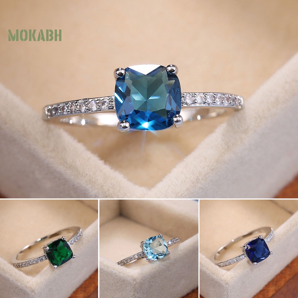 Nhẫn Cưới Mỏng Đính Đá Zircon Hình Vuông Sang Trọng Cho Nữ