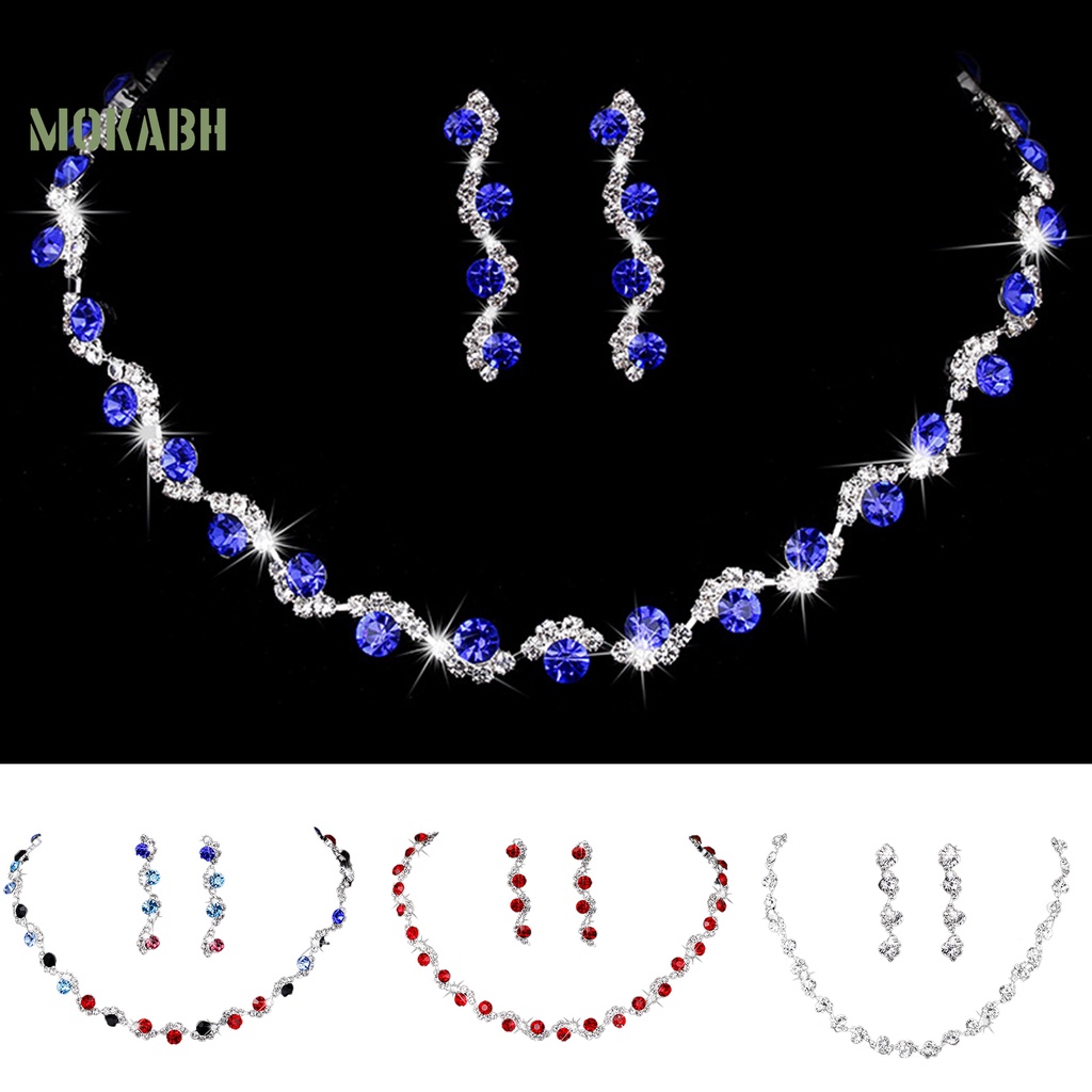 1 Bộ Vòng cổ + Bông Tai Đính Kim Cương Giả Lấp Lánh Kiểu Hình Học Cho Nữ