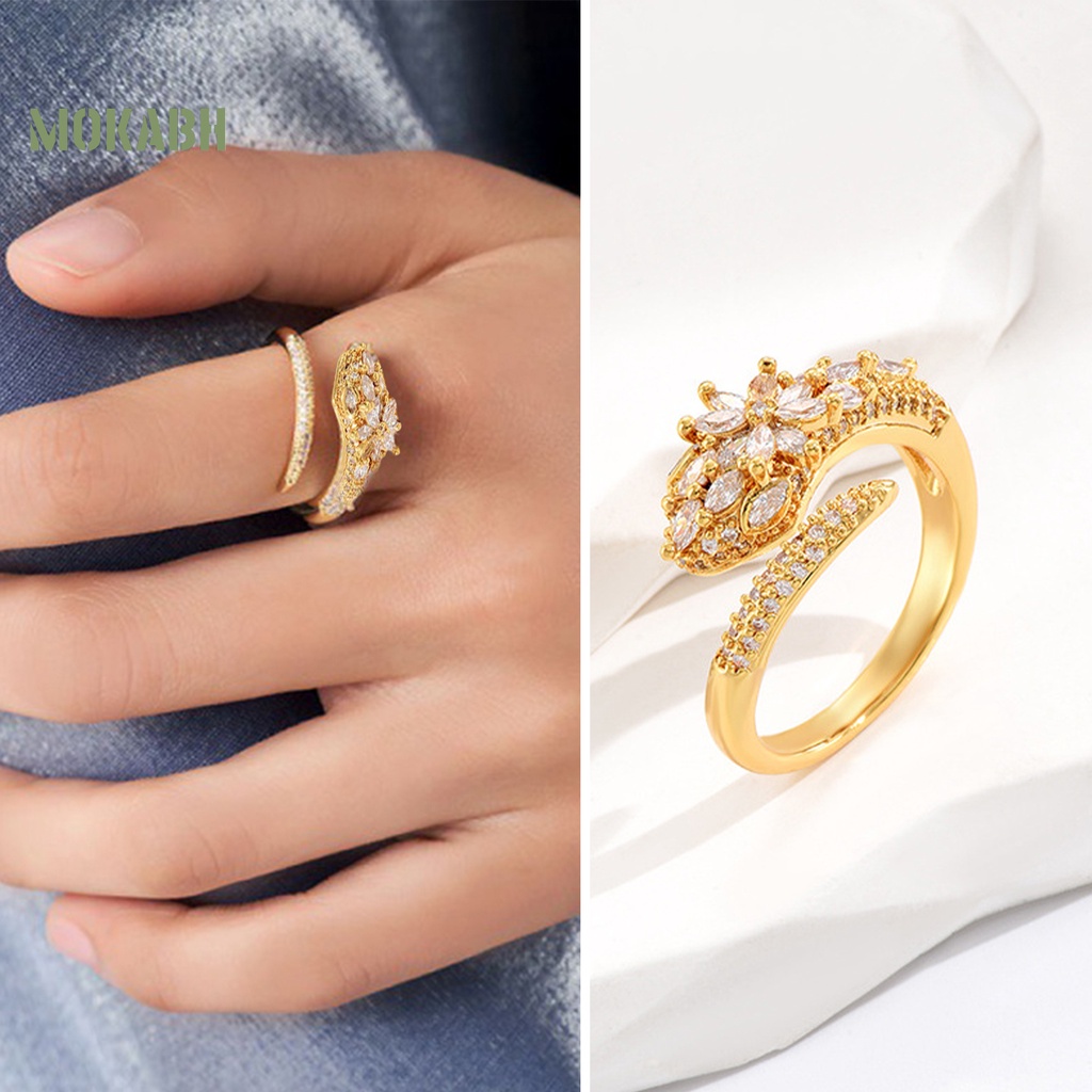 [Mới] Nhẫn Hở Mạ Vàng Đính Đá Zircon Sang Trọng Chống Rỉ Sét Có Thể Điều Chỉnh Trang Sức Cho Nữ