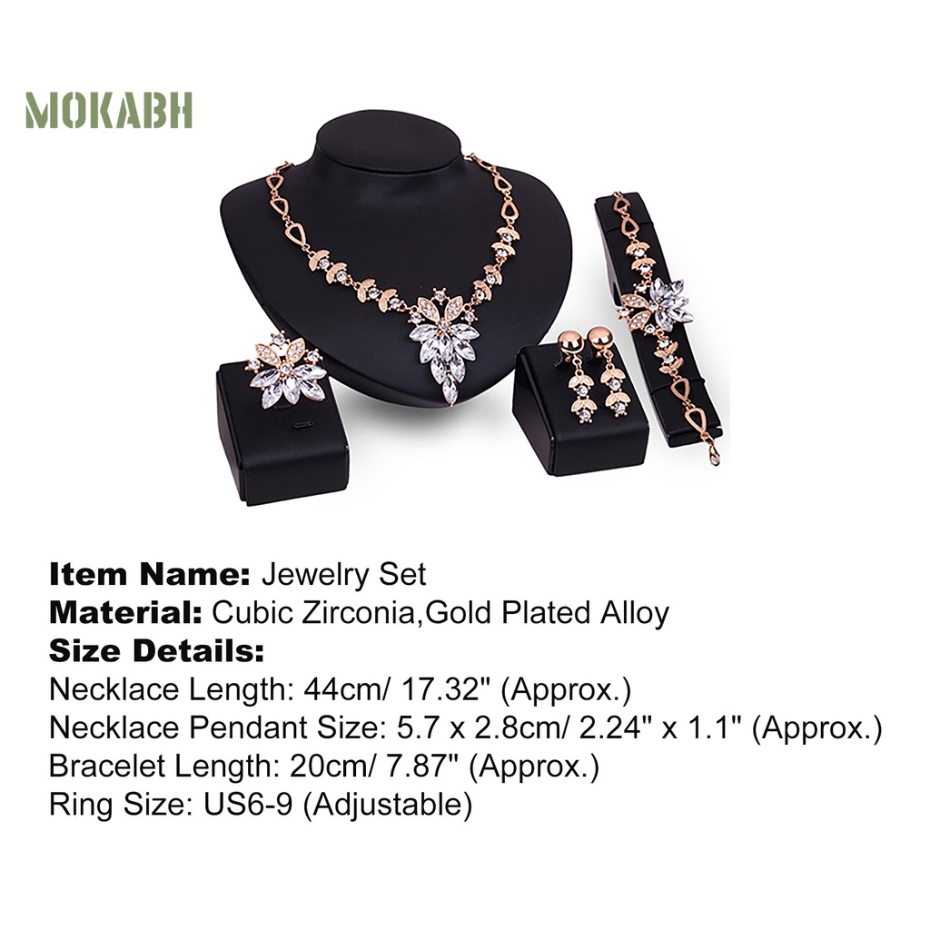 Set 4 Món Trang Sức Gồm Vòng cổ / Bông Tai / Nhẫn Hình Hoa Siêu Bền