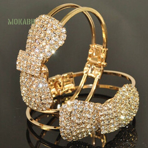 (Hot) Vòng Tay Mạ VàNg HìNh Nơ ĐíNh Đá Xinh XắN