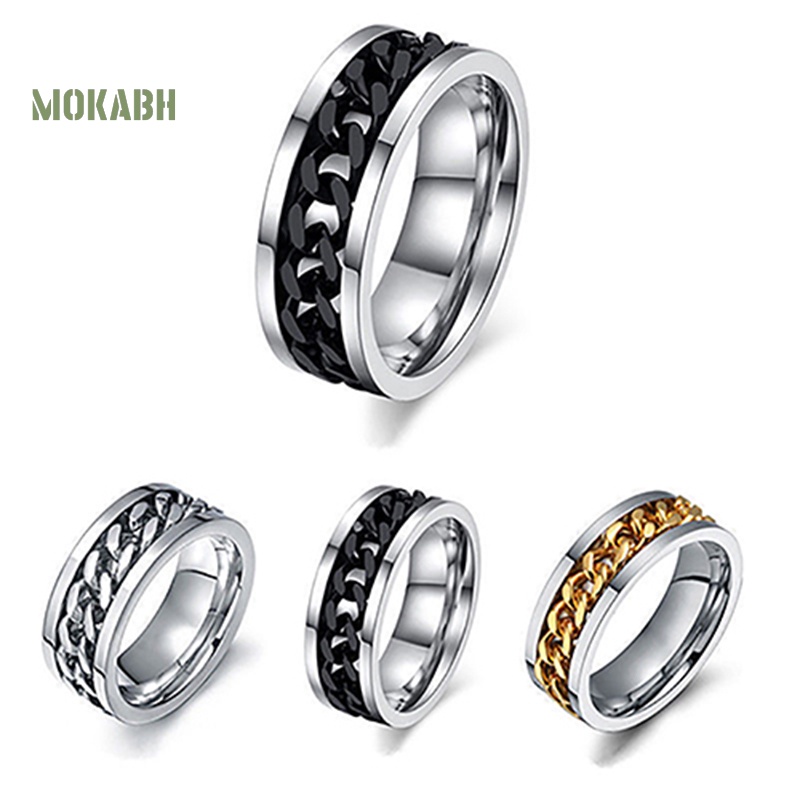 Nhẫn Dây Xích Bằng Thép Không Gỉ Dát Dát Thời Trang Unisex