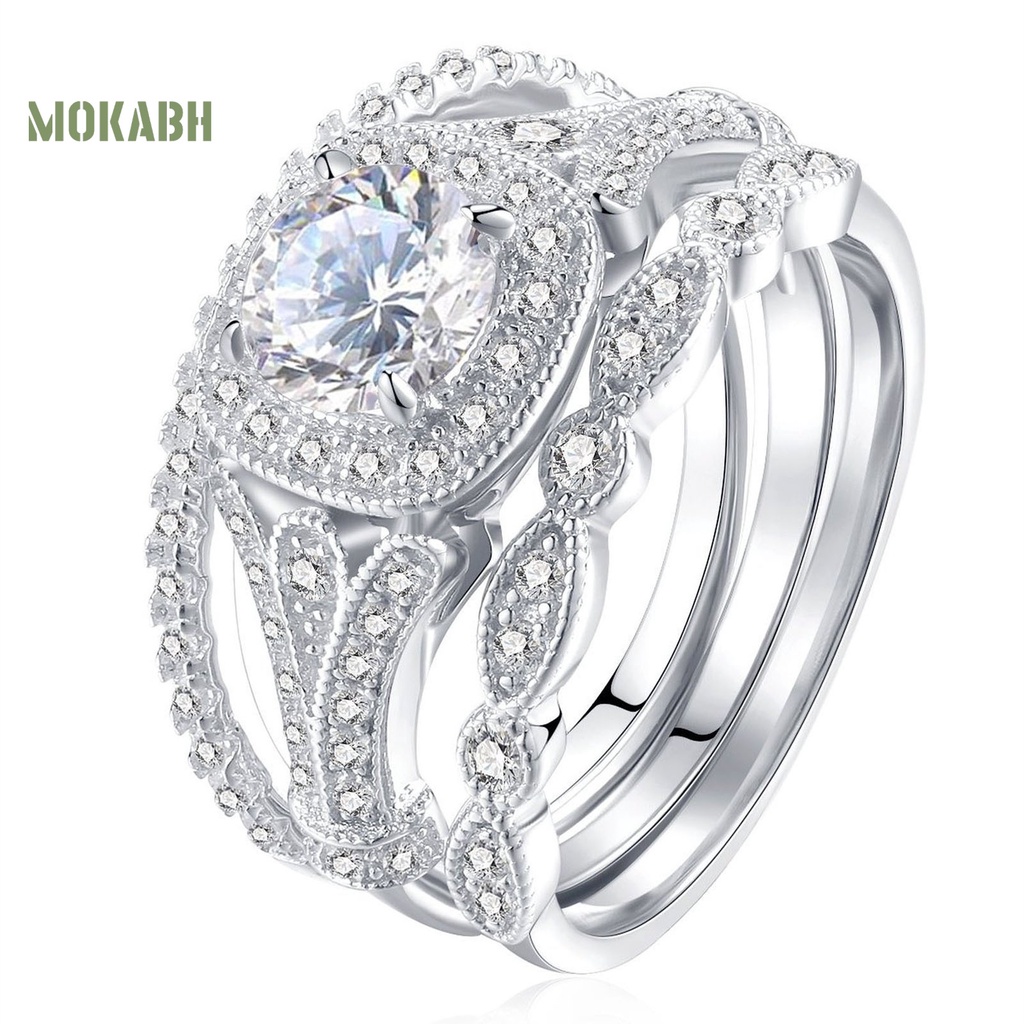 Set 3 Nhẫn Đính Hôn Đính Đá Lấp Lánh Tinh Tế Sáng Tạo Phổ Biến