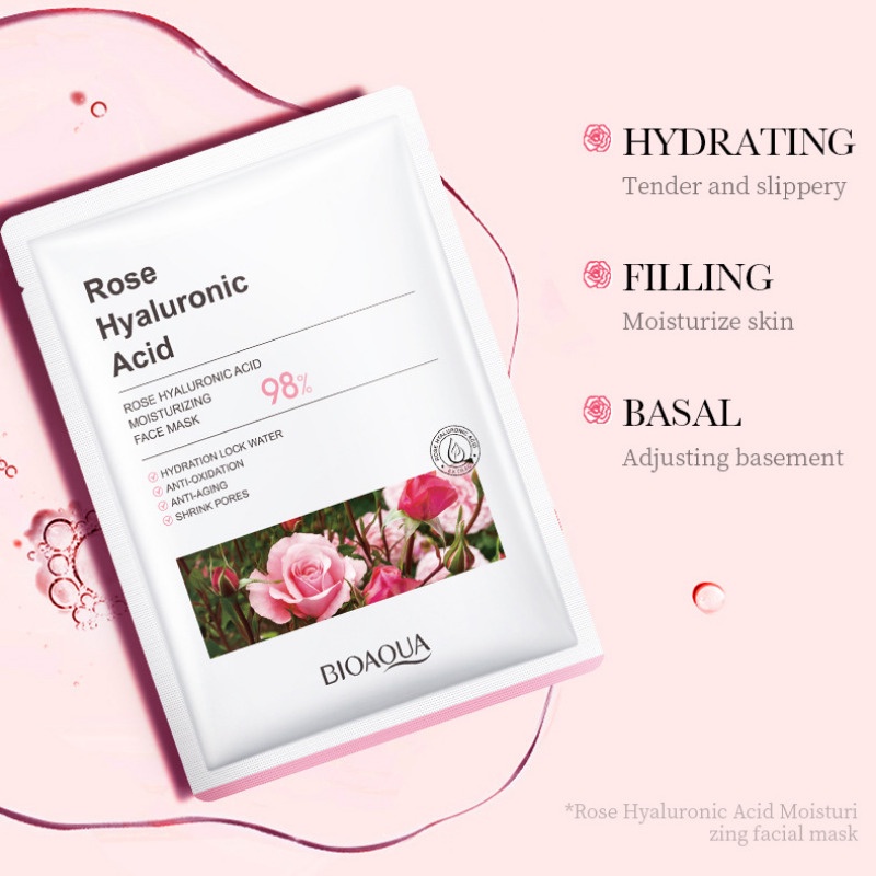 Set 5 Mặt Nạ Bioaqua Tinh Chất Hoa Hồng Hyaluronic Acid Dưỡng Ẩm Da 25g