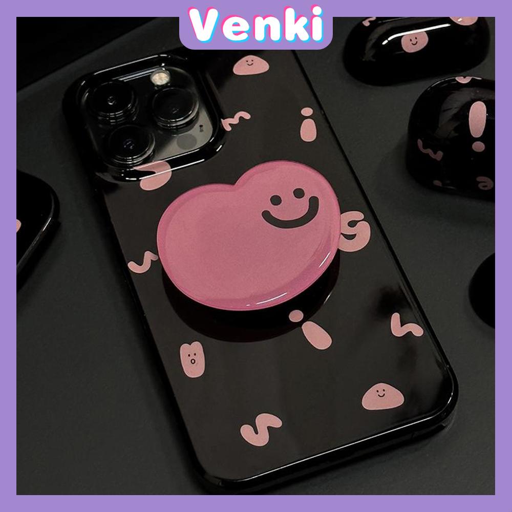 VENKI - Dành Cho iPhone 14 Pro Max Ốp Lưng iPhone Giá Đỡ Chân Đế Gấp Smile Đen Bóng TPU Mềm Màu Hồng Chữ Tương Thích Với iPhone 13 Pro max 12 Pro Max 11 xr xs max 7 8Plus