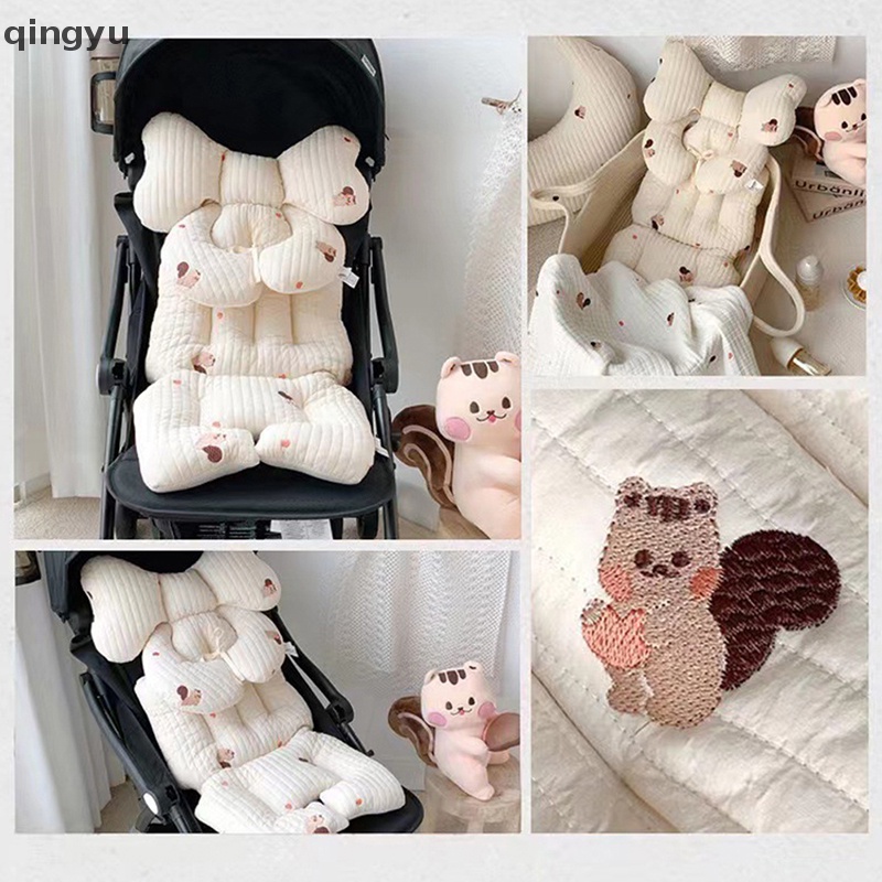 Đệm Cotton Dày Dặn Thêu Họa Tiết Lót Xe Đẩy Em Bé Mùa Thu Đông