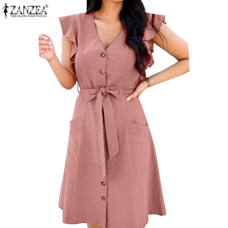 Zanzea Đầm Nữ Dài Tay Cổ Tròn Thời Trang Hàn