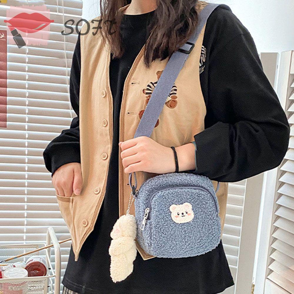 Túi Đeo Vai Đựng Điện Thoại Mềm Mại Họa Tiết Gấu Dễ Thương