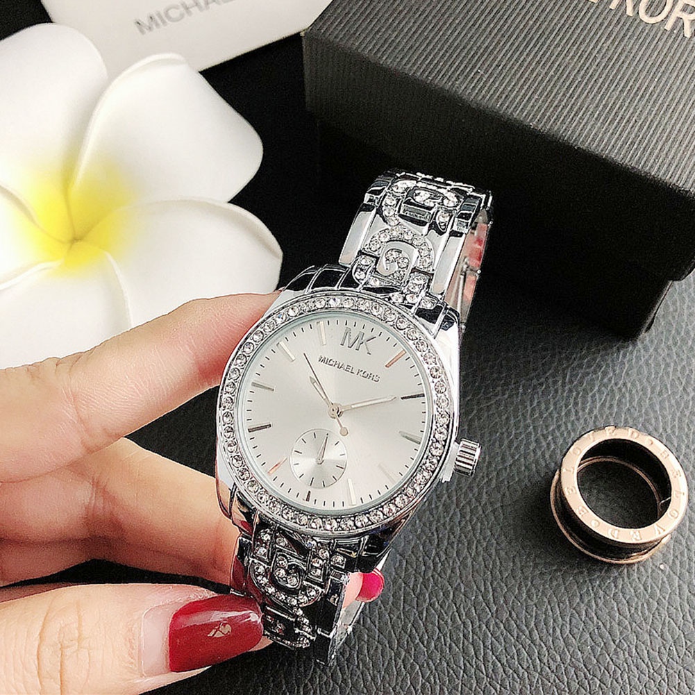 Đồng Hồ Đeo Tay Mặt Tròn Đính Đá Thời Trang Công Sở Cho Nữ