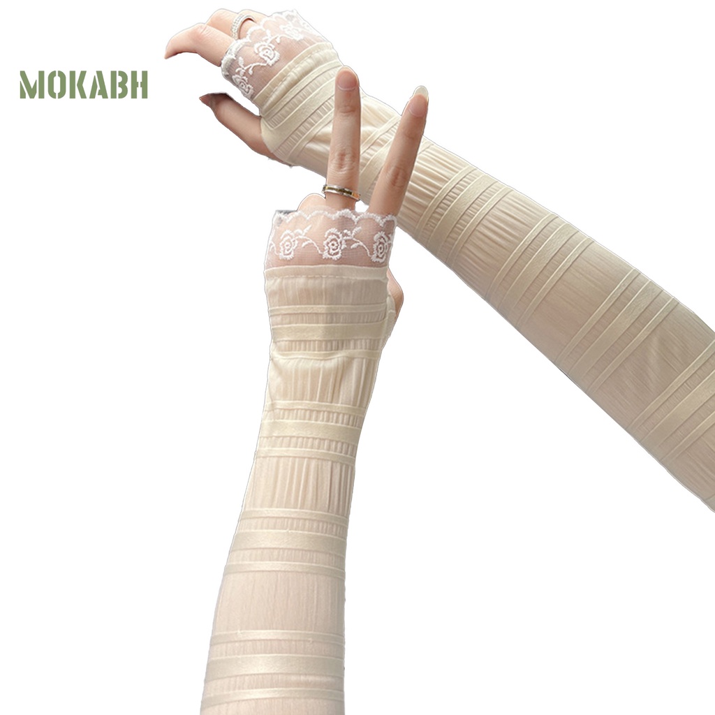 1 Cặp Găng Tay Vải Lụa Lạnh Phối Ren Lỗ Xếp Ly Thời Trang Mùa Hè