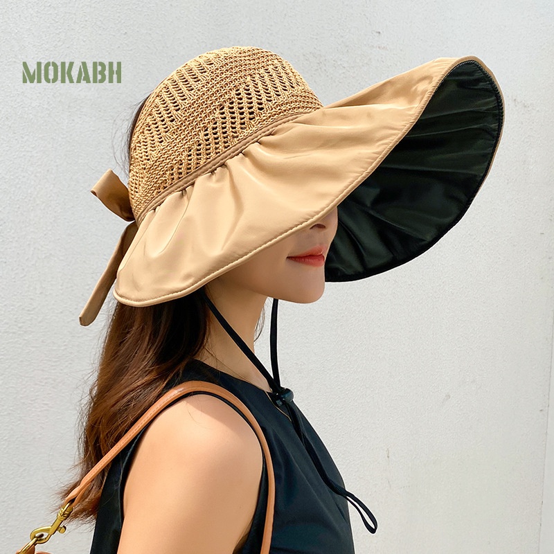[Mok Abh] Mũ Ngư Dân Dây Bện Hở Chóp Có Thể Gấp Lại Được Dùng Ngoài Trời Cho Nữ