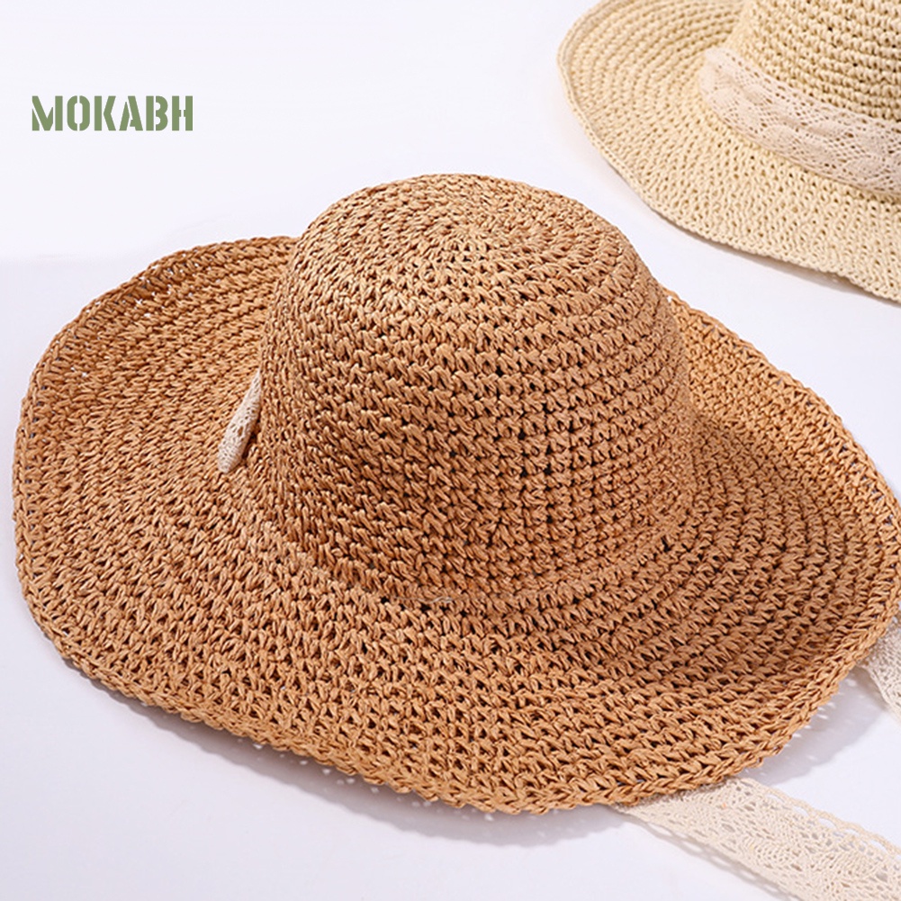 Abh Mũ Cói Rộng Vành Chống Nắng Cột Dây Cho Nữ