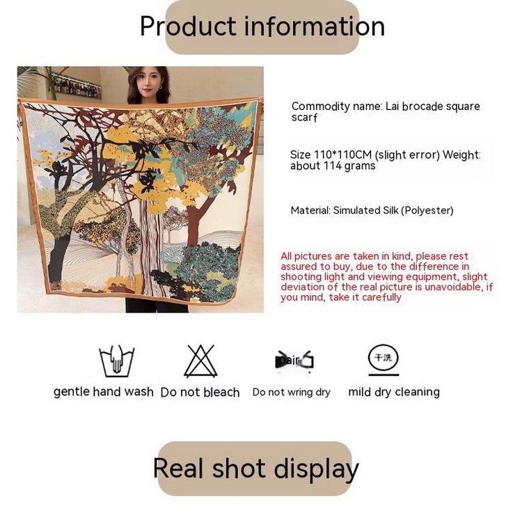 Khăn Choàng Lụa Satin Vuông 110cm Chống Nắng Dễ Phối Đồ Thời Trang Mùa Hè Cho Nữ Sự Bảo Vệ