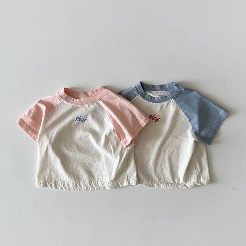 Áo Thun Tay Ngắn Chất Liệu 100% Cotton Mỏng Phối Màu Tương Phản Cho Bé