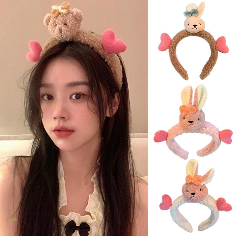Băng Đô Cài Tóc Hình Thỏ / Gấu Hoạt Hình Bằng Lông Nhung Dễ Thương Xinh Xắn