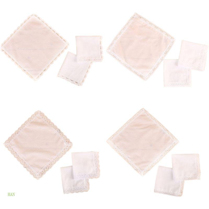 Khăn Tay Cô Dâu Vải Cotton Phối Ren Màu Trắng Trơn Kích Thước 25x25cm