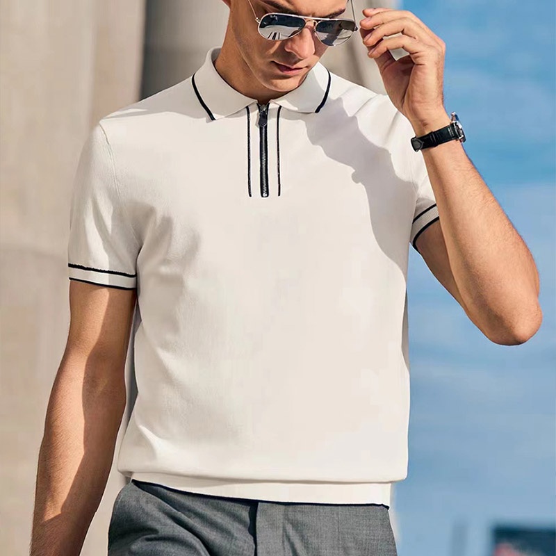 Áo polo YIPINYOUYOU dệt kim mỏng tay ngắn thời trang mùa hè cho nam