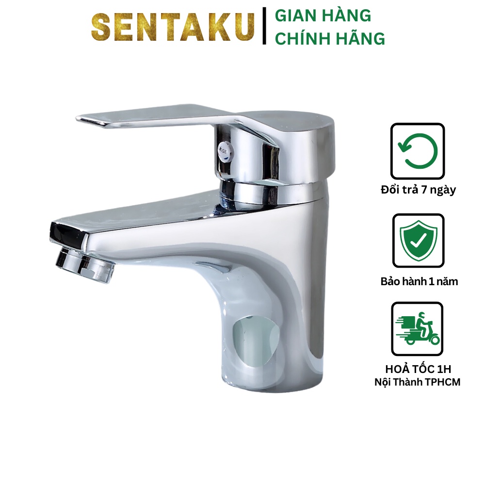 Vòi chậu hợp kim hai đường nước nóng lạnh trang bị phòng tắm chậu rửa mặt- Sentaku Shop