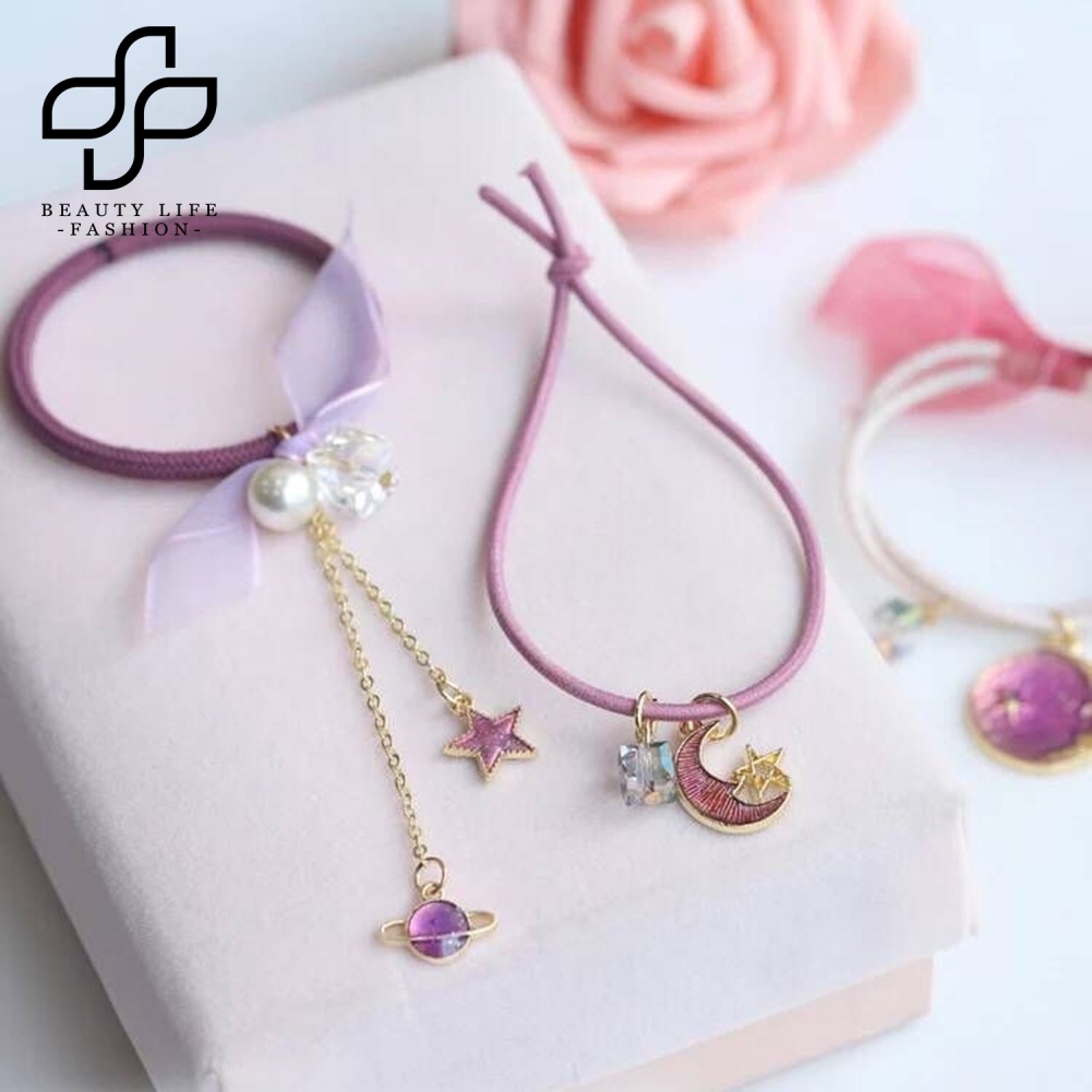 Bộ 9 Dây Cột Tóc Đính Nơ / Ngôi Sao / Mặt Trăng Thời Trang Cho Nữ