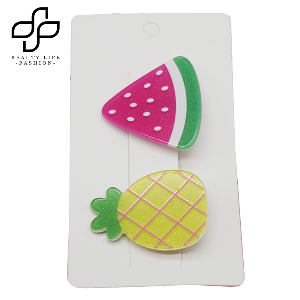 Bộ 2 Kẹp Tóc Hình Trái Cây / Cà Rốt / Dâu Tây Dễ Thương Cho Nữ