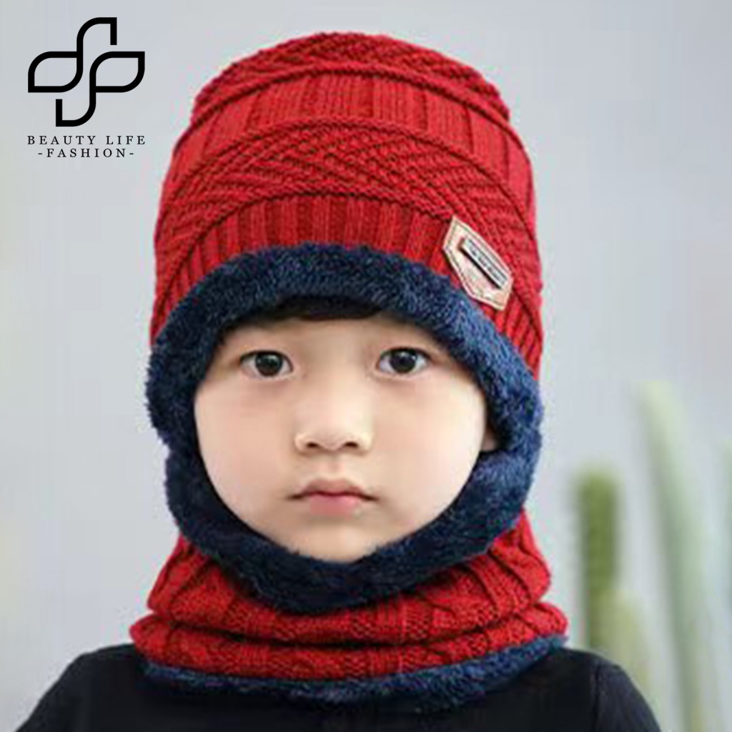 Bộ 2 Món Mũ Beanie Kèm Khăn Choàng Cổ Giữ Ấm Mềm Mại Thời Trang Thu Đông Cho Bé