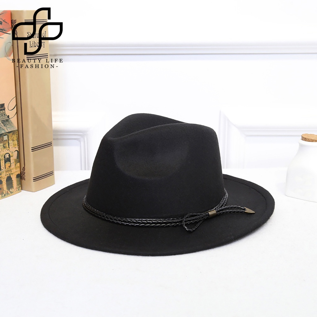 Nón Vành Rộng Màu Trơn Phong Cách Vintage Thời Trang Mùa Đông Cho Nam