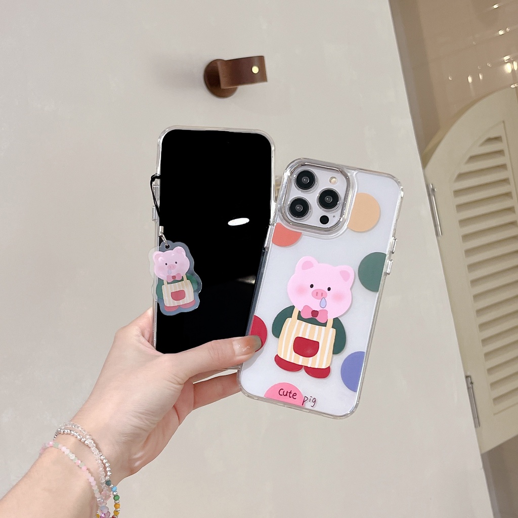 Ốp Điện Thoại Acrylic Chống Sốc Hình Heo Hồng Có Dây Treo Cho IPhone 14 13 12 11 Pro Max