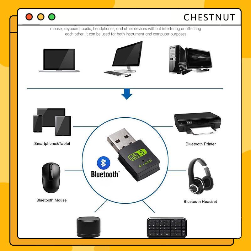 COD❤️USB WiFi + BLUETOOTH 600Mbps 5G đầu thu wifi cho pc laptop card mạng wifi bluetooth-CT